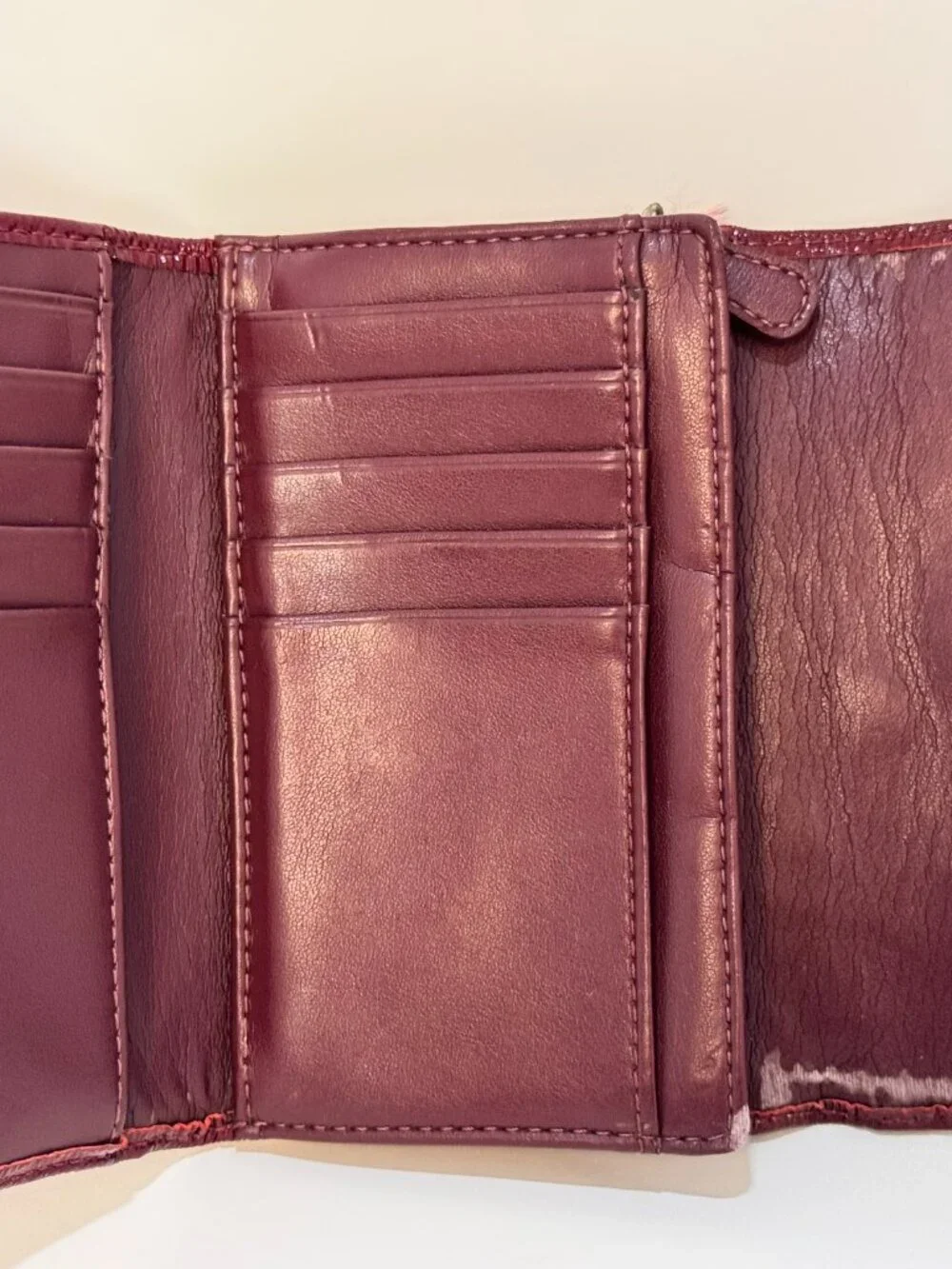 Coach Signature Burgundy Jacquard Buckle Wallet Patent Leather